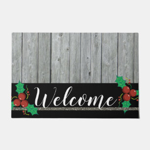 Rustic Grey Wood Holiday Welcome Doormat
