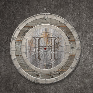 Rustic Grey Wood Monogram Dartboard