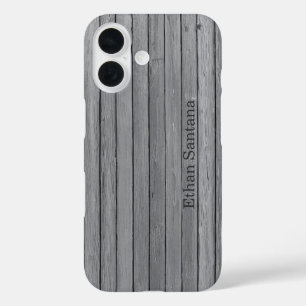 Rustic Grey Wood Planks Personalized Name iPhone 16 Case