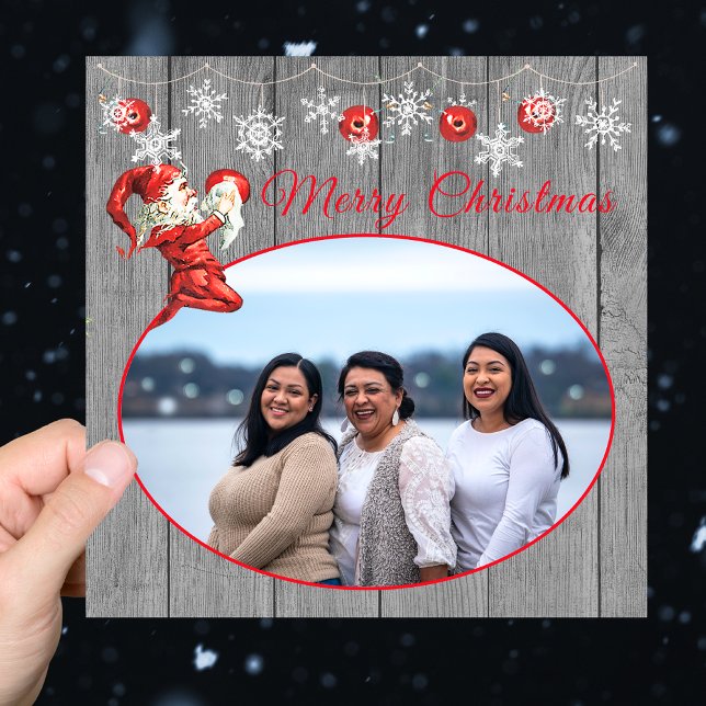 Rustic Grey Wood Red Elf Vintage Merry Christmas (Creator Uploaded)