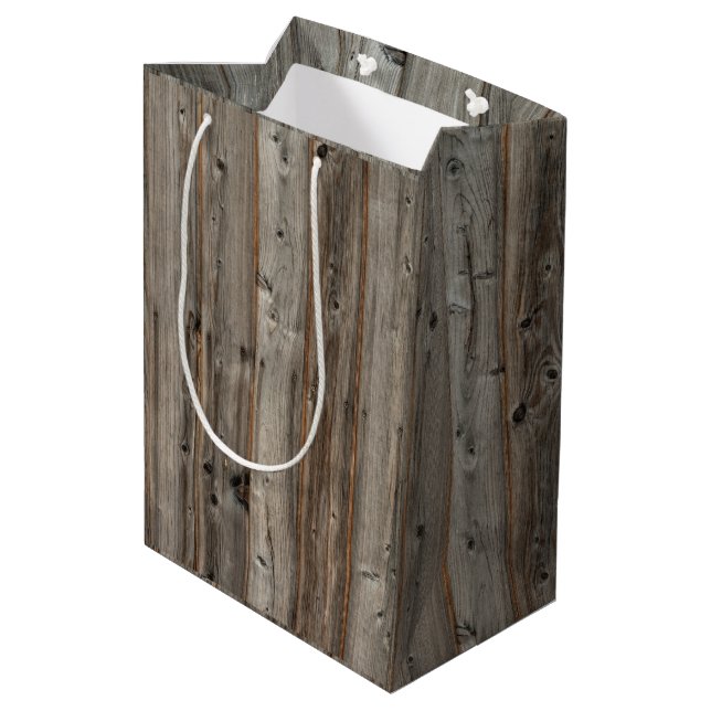 Rustic Grey Wood Tone Medium Gift Bag (Back Angled)