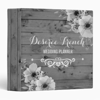 Rustic Grey Wood Wedding Planner Vintage Floral Binder