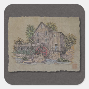 Rustic Gristmill Square Sticker