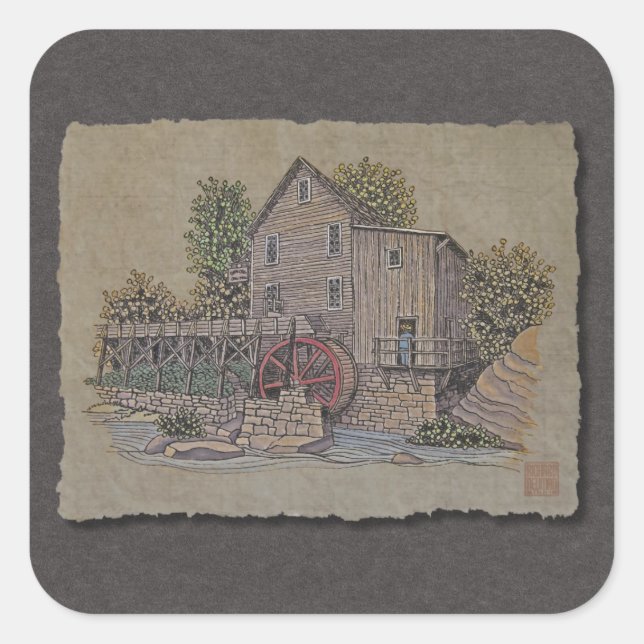 Rustic Gristmill Square Sticker (Front)