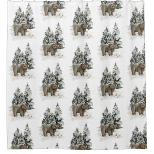 Rustic Grizzly Bear Woodland Forest Snow