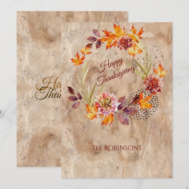 Rustic Grunge Fall Wreath Happy Thanksgiving Holiday Card (Front/Back)