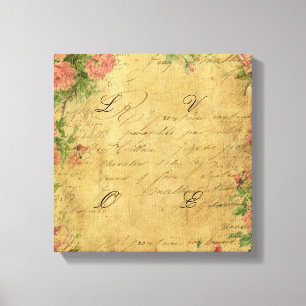 Rustic,grunge,paper,vintage,floral,text,roses,rose Canvas Print