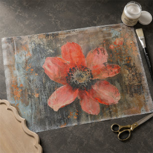 Rustic Grunge Red Poppy Abstract Floral Decoupage Tissue Paper