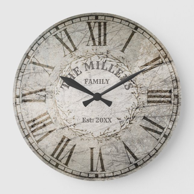 Rustic Grunge Style Custom Family Name Wall Clock (Front)