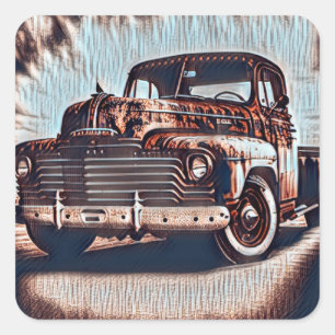 Rustic Grunge Truck - A Vintage Beauty Square Sticker