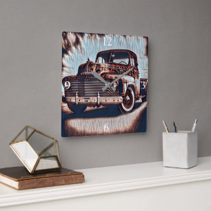 Rustic Grunge Truck - A Vintage Beauty Square Wall Clock