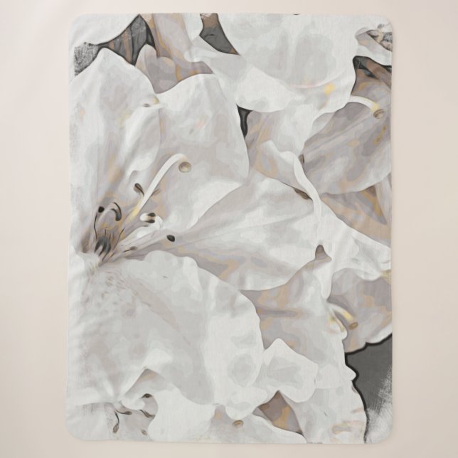 *~* Rustic Grunge White Azalea Flowers Neutral  Sherpa Blanket (Front)