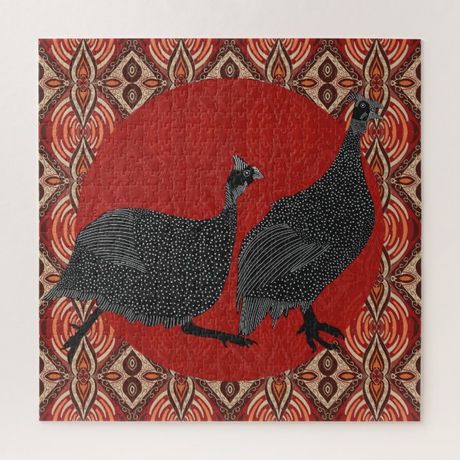 Rustic Guinea Fowl Birds Walking Jigsaw Puzzle (Vertical)