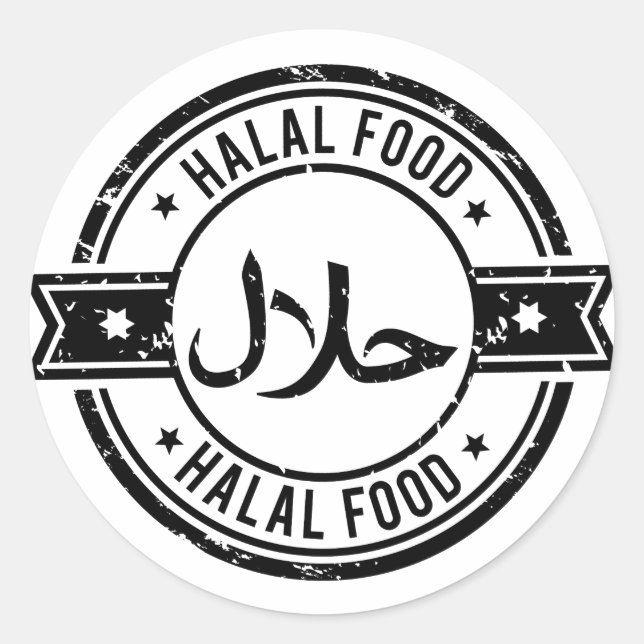 Rustic Halal Food English Arabic Business Classic Round Sticker (Front)