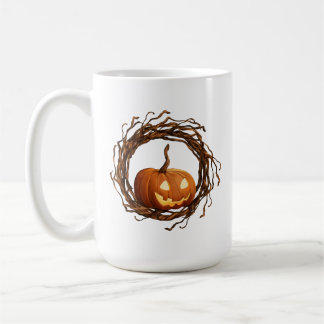 Rustic Halloween Jack O Lantern Twig Wreath Frame Coffee Mug