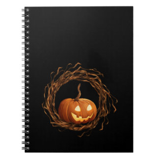 Rustic Halloween Jack O Lantern Twig Wreath Frame Notebook