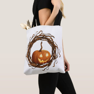 Rustic Halloween Jack O Lantern Twig Wreath Frame Tote Bag