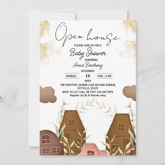Rustic Hand Drawing Open House Baby Shower Invitation (Front)