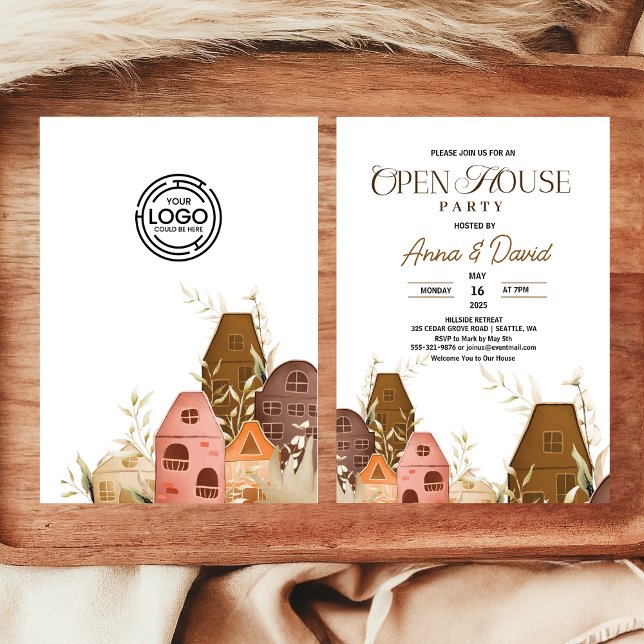 Rustic Hand Drawing Open House Business Logo Invitation (Rustic Hand Drawing Open House Business Logo Invitation chic elegant country farmhouse new home gift)