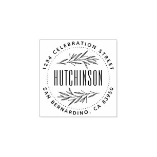 Rustic Hand-drawn Branches Round Return Address Rubber Stamp