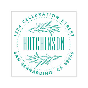 Rustic Hand-drawn Branches Round Return Address Self-inking Stamp