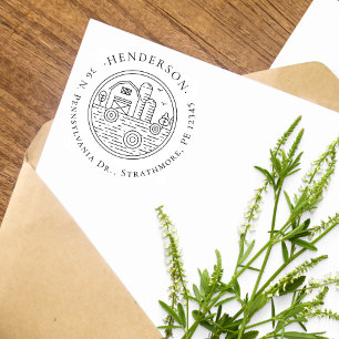 Rustic Hand-drawn Farmhouse Family Return Address Rubber Stamp