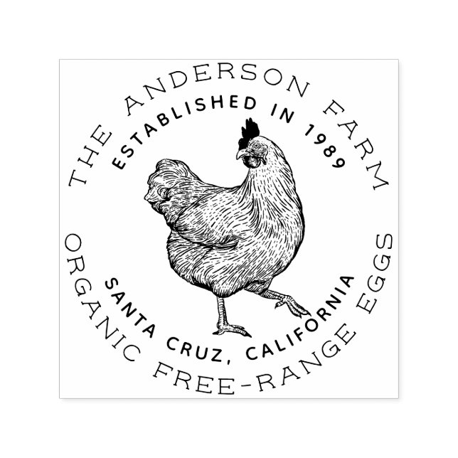 Rustic Hand-Drawn Hen | Custom Chicken Egg Farm Self-inking Stamp (Design)