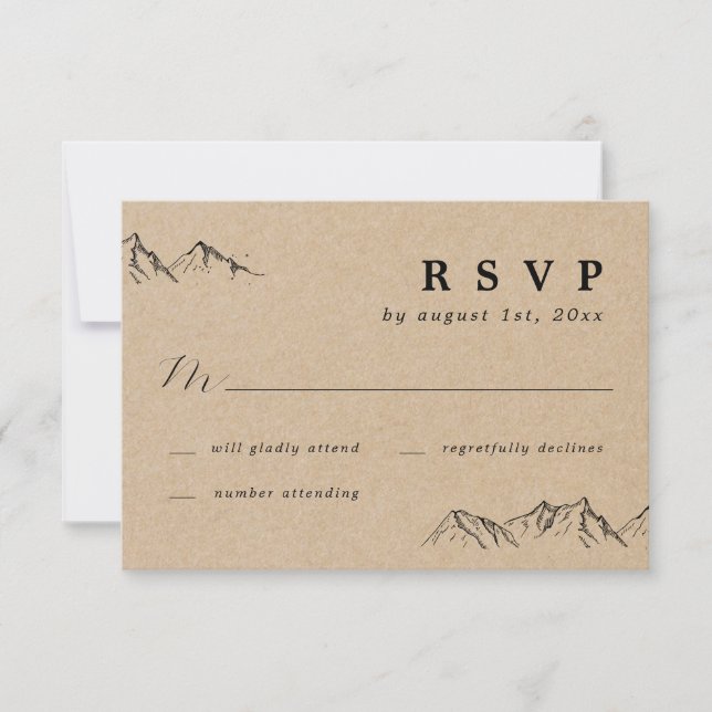 Rustic Hand-drawn Mountains & Trees Wedding RSVP (Front)