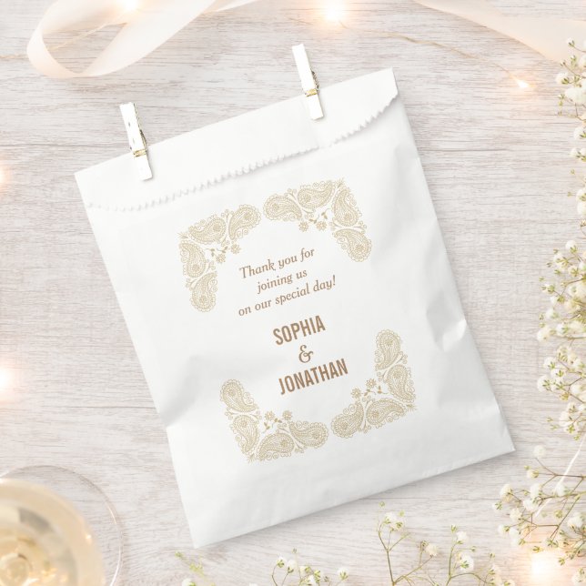 Rustic Hand Drawn Paisley Wedding Thank You Favour Bag (Clipped)