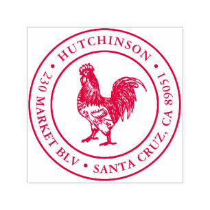 Rustic Hand-drawn Rooster Round Return Address Self-inking Stamp