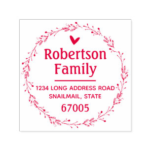 Rustic Hand Drawn Wreath and Heart Return Address Self-inking Stamp