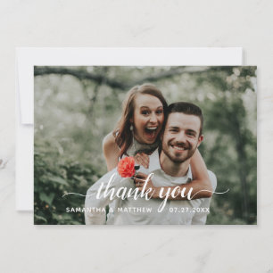 Rustic Hand Lettered Script Photo Wedding  Thank You Card