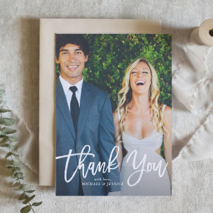Rustic Hand Lettering Photo Wedding Thank You Card