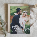 Rustic Hand Lettering Photo Wedding Thank You Card<br><div class="desc">Give thanks to your family and friends with this rustic photo wedding thank you card featuring white script. Customize this folded card by adding your own photo and details. This will also be perfect for graduations and other events.</div>