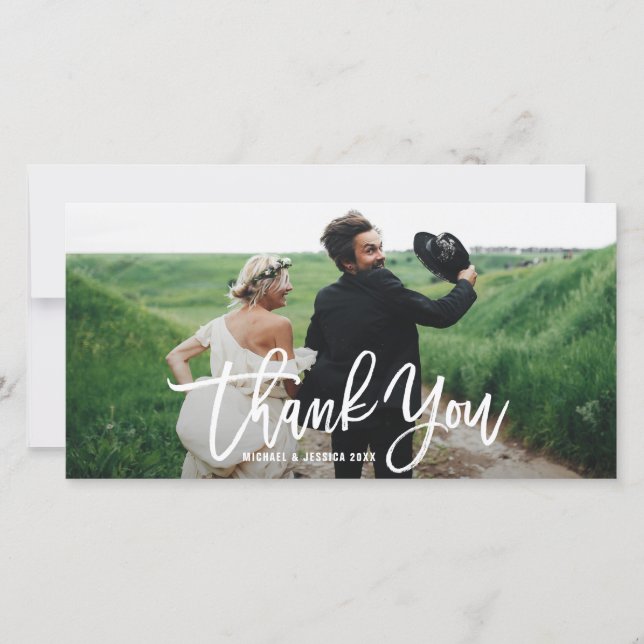 Rustic Hand Lettering Wedding Thank You Card (Front)