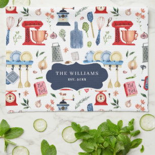 Rustic Hand Painted Country Kitchen Monogram Tea Towel