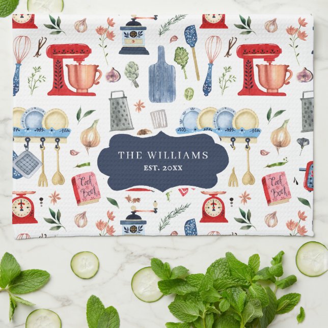 Rustic Hand Painted Country Kitchen Monogram Tea Towel (Folded)