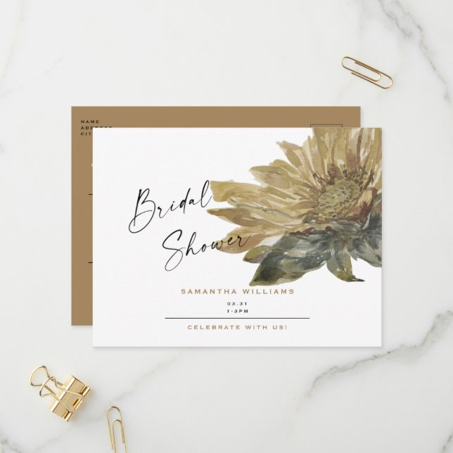 Rustic Hand Painted Sunflower Fall Bridal Shower   Invitation Postcard (Front/Back In Situ)