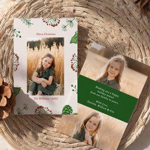 Rustic HandDrawn Mistletoe Pine Christmas 3 Photo  Holiday Card