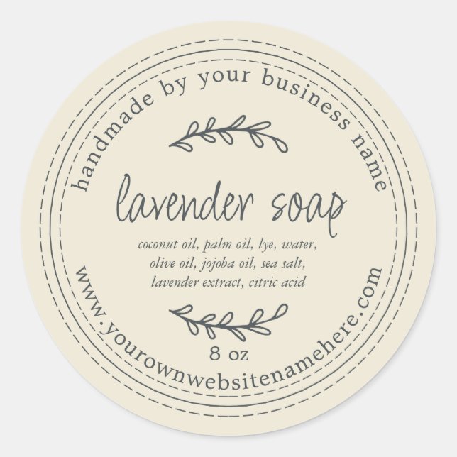 Rustic Handmade Lavender Soap Antique White Classic Round Sticker (Front)