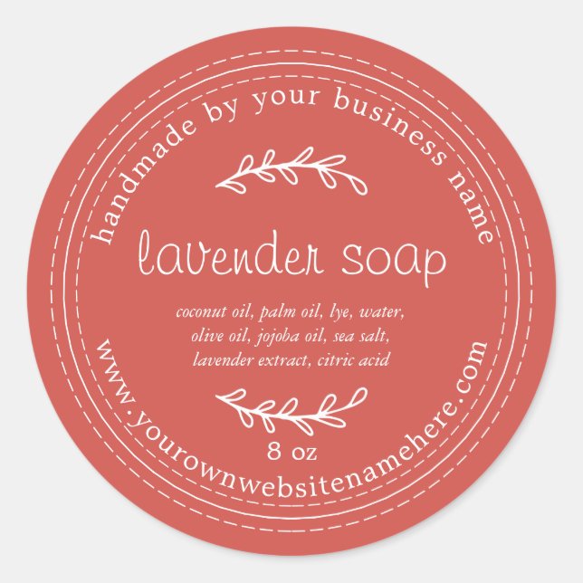 Rustic Handmade Lavender Soap Autumn Red Classic Round Sticker (Front)