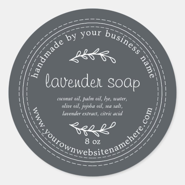 Rustic Handmade Lavender Soap Black Classic Round Sticker (Front)