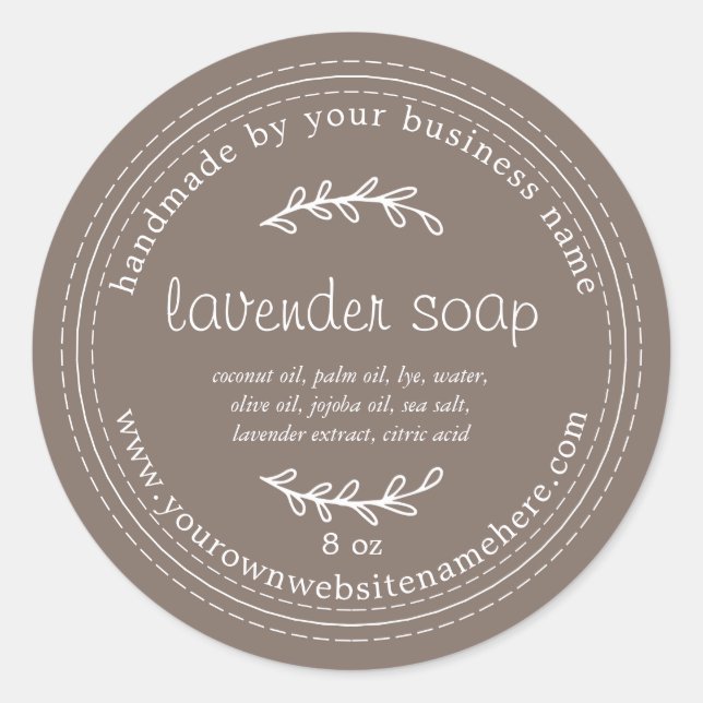 Rustic Handmade Lavender Soap Brown Classic Round Sticker (Front)