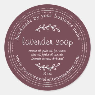 Rustic Handmade Lavender Soap Burgundy Classic Round Sticker
