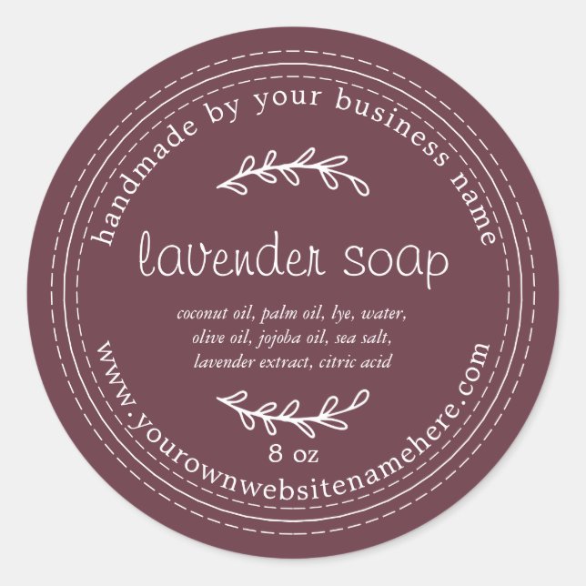 Rustic Handmade Lavender Soap Burgundy Classic Round Sticker (Front)