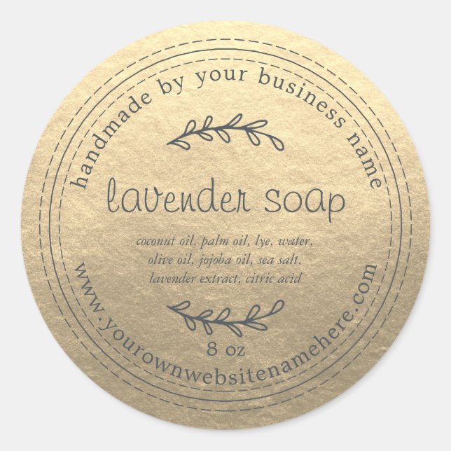 Rustic Handmade Lavender Soap Champagne Gold Classic Round Sticker (Front)