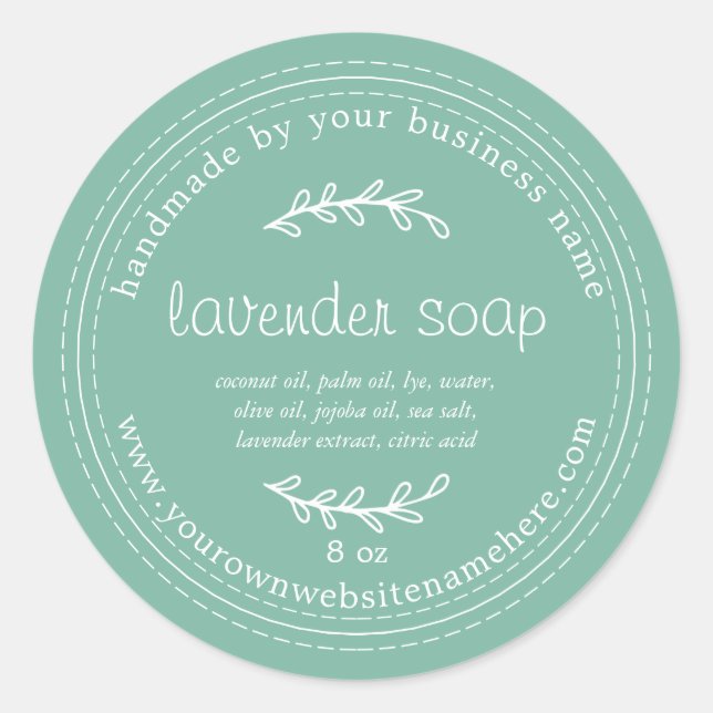 Rustic Handmade Lavender Soap Dusty Jade Green Classic Round Sticker (Front)