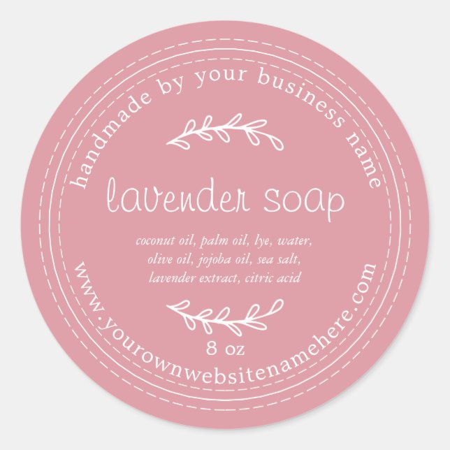 Rustic Handmade Lavender Soap Dusty Rose Pink Classic Round Sticker (Front)