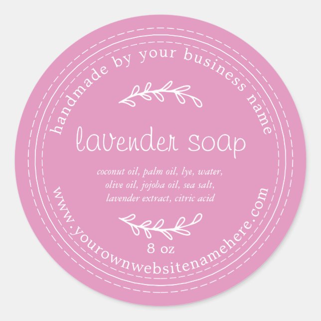 Rustic Handmade Lavender Soap Fuchsia Pink Classic Round Sticker (Front)