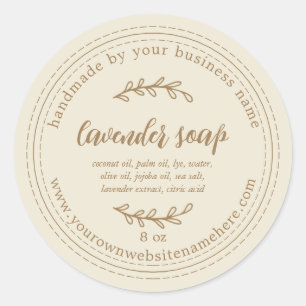 Rustic Handmade Lavender Soap Gold Antique White Classic Round Sticker
